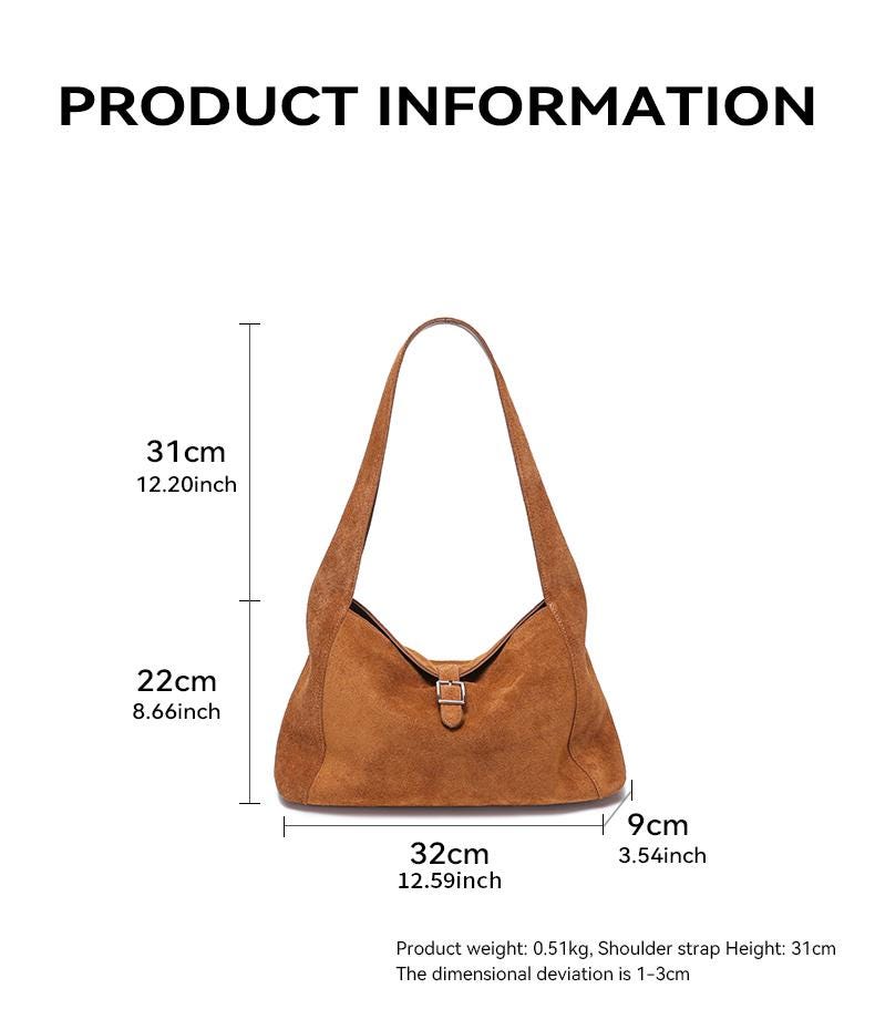 Natural Suede Leather Shoulder Bag for Women – Soft Cowhide Hobo Purse