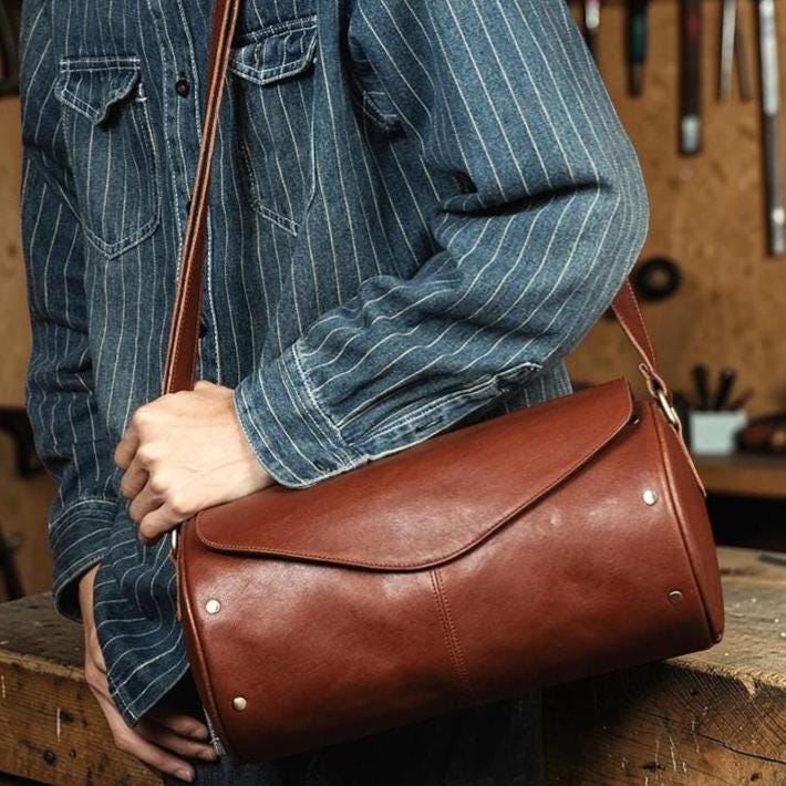 Leather Sling Bag for Men, Vintage Crossbody Backpack, Genuine Leather Chest Bag, Casual Travel Daypack, Motorcycle Bag