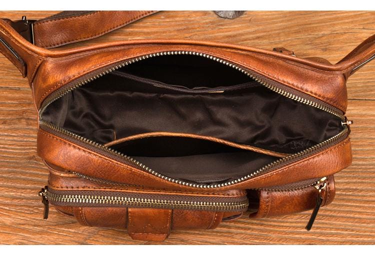 Vegetable Tanned Leather Chest Bag, Men's Crossbody Waist Pack, Vintage Leather Fanny Pack, Rustic Shoulder Sling Bag, Travel Hip Bag