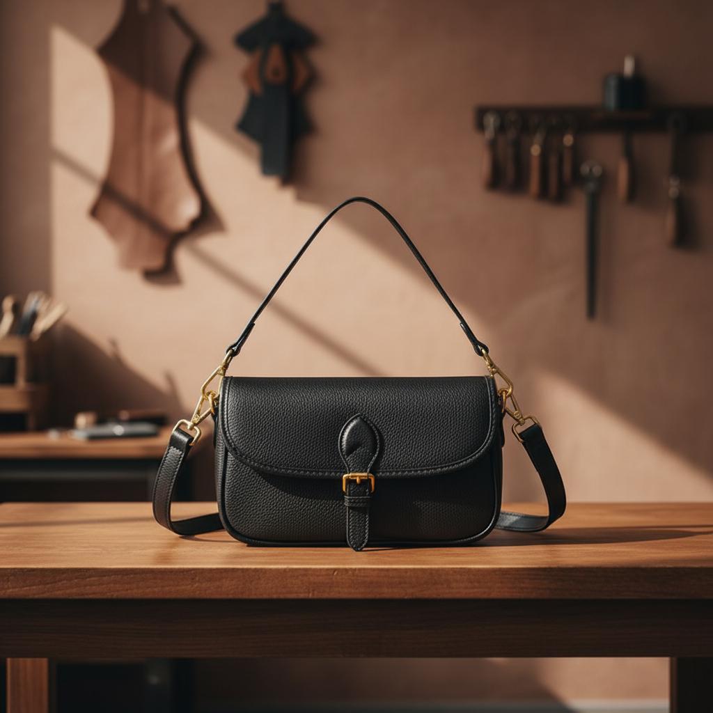 Structured Vintage Leather Messenger Bag – Genuine Cowhide Mini Shoulder Satchel for Women, Classic Crossbody Purse