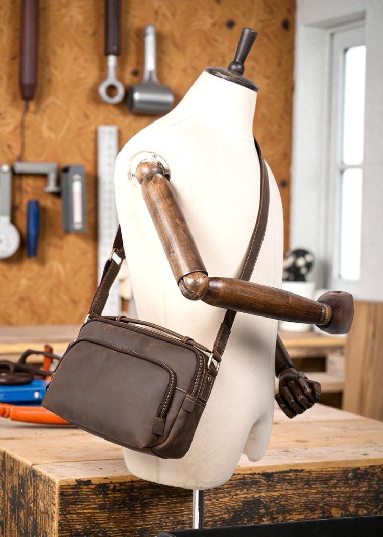 Crazy Horse Leather Messenger Bag, Men's Leather Shoulder Bag, Vintage Satchel for Men, Retro Crossbody Bag, Full Grain Leather Work Bag