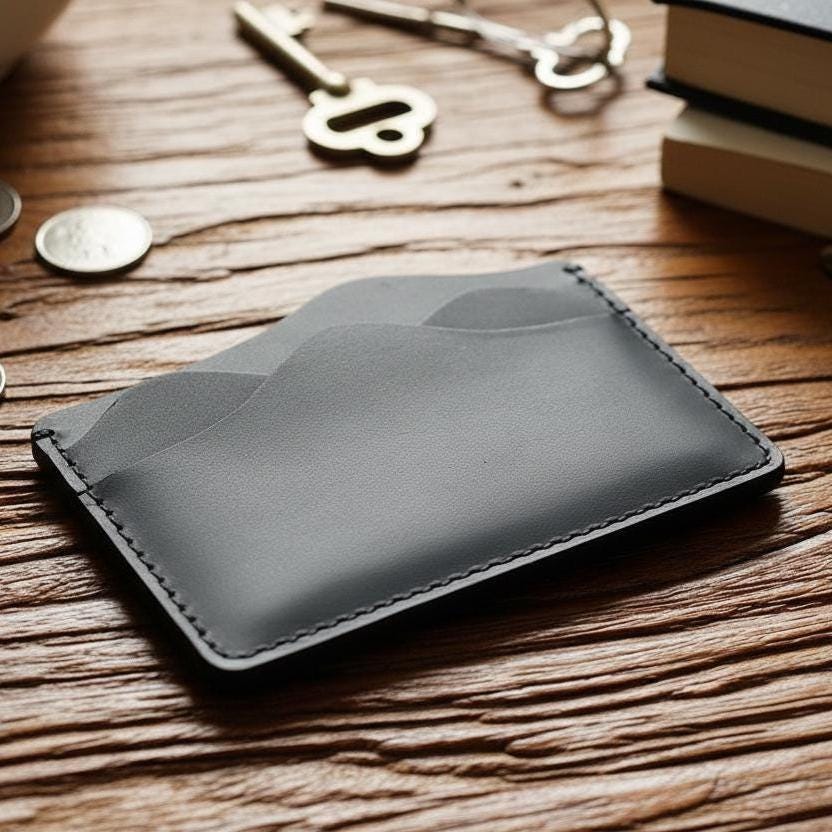 Vintage Crazy Horse Leather Card Holder – Genuine Cowhide Slim Wallet for Men & Women – Minimalist Business Card Case