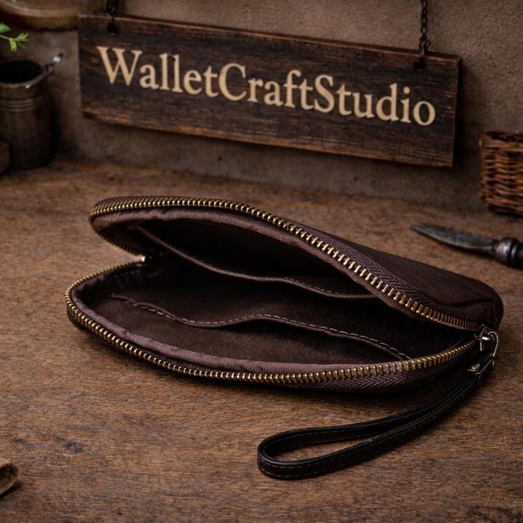 Vintage Genuine Leather Long Wallet for Men & Women – Top Layer Cowhide Zipper Clutch, Phone Pocket Card Holder