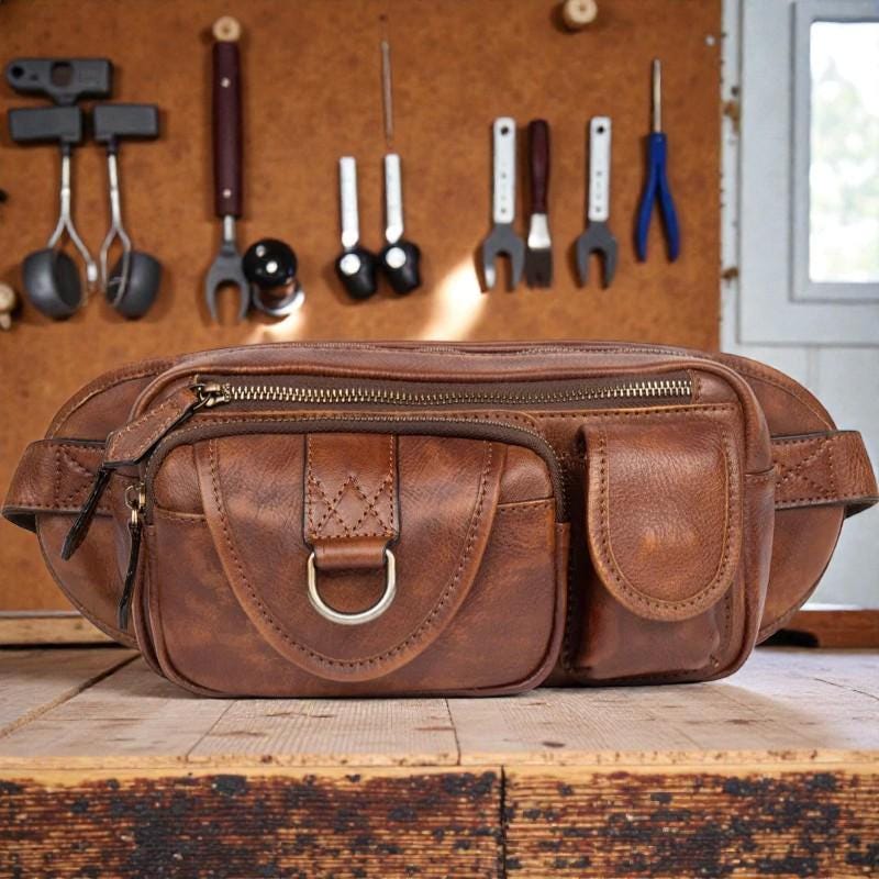 Vegetable Tanned Leather Chest Bag, Men's Crossbody Waist Pack, Vintage Leather Fanny Pack, Rustic Shoulder Sling Bag, Travel Hip Bag