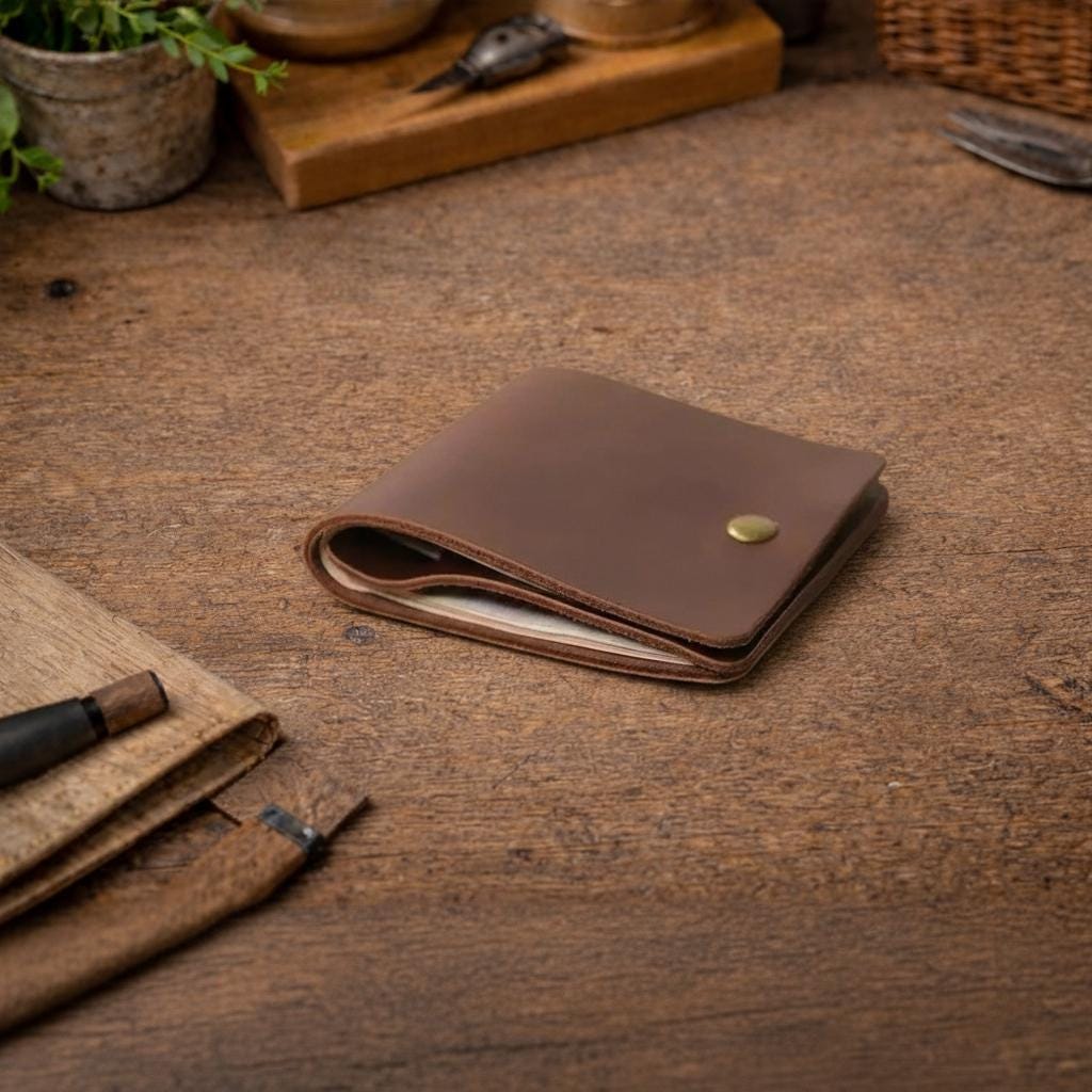 Retro Genuine Leather Bifold Wallet for Men & Women – Minimalist Slim Card Holder, Vintage Wrap Credit Card Wallet, Compact Everyday Purse