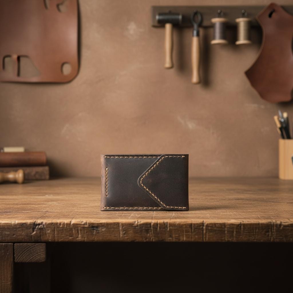 Leather Card Holder Wallet – Handmade Genuine Cowhide ID & Credit Card Case with Snap Closure, Slim Unisex Wallet