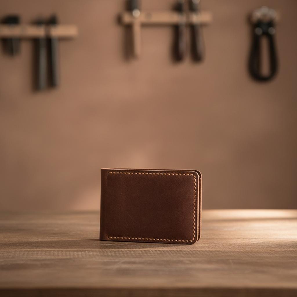 Leather Card Holder Wallet – Handmade Genuine Cowhide ID & Credit Card Case with Snap Closure, Slim Unisex Wallet