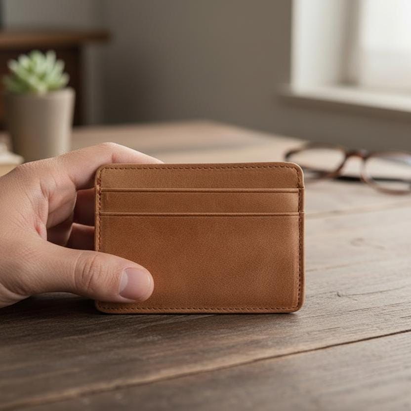 Slim Genuine Leather Card Holder Wallet for Men, Minimalist Cowhide Credit Card Case, Front Pocket Small Wallet, Gift for Him