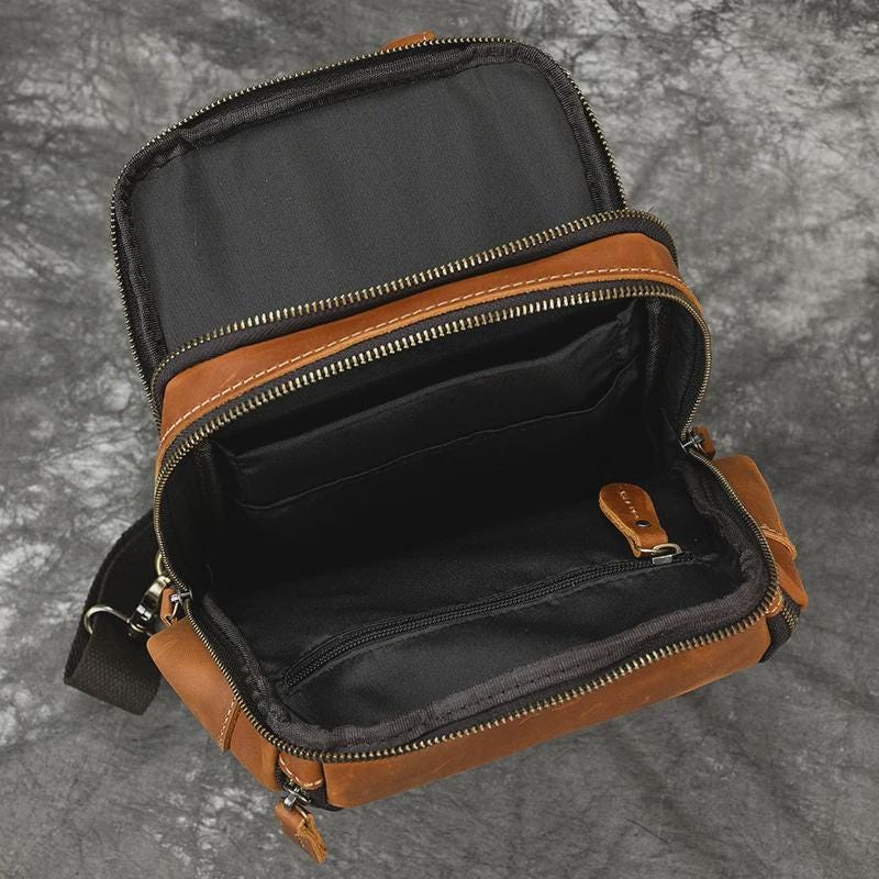 Genuine Leather Chest Bag for Men – Vintage Crazy Horse Sling Backpack Crossbody Travel EDC Shoulder Bag
