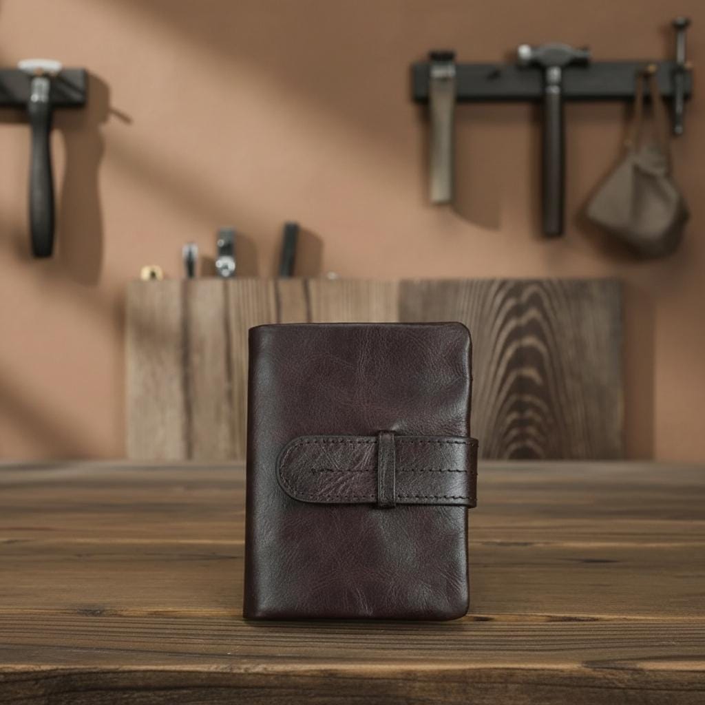 Leather Wallet for Men & Women – Vintage Bifold Clutch Purse with Strap Closure, Slim Card Holder