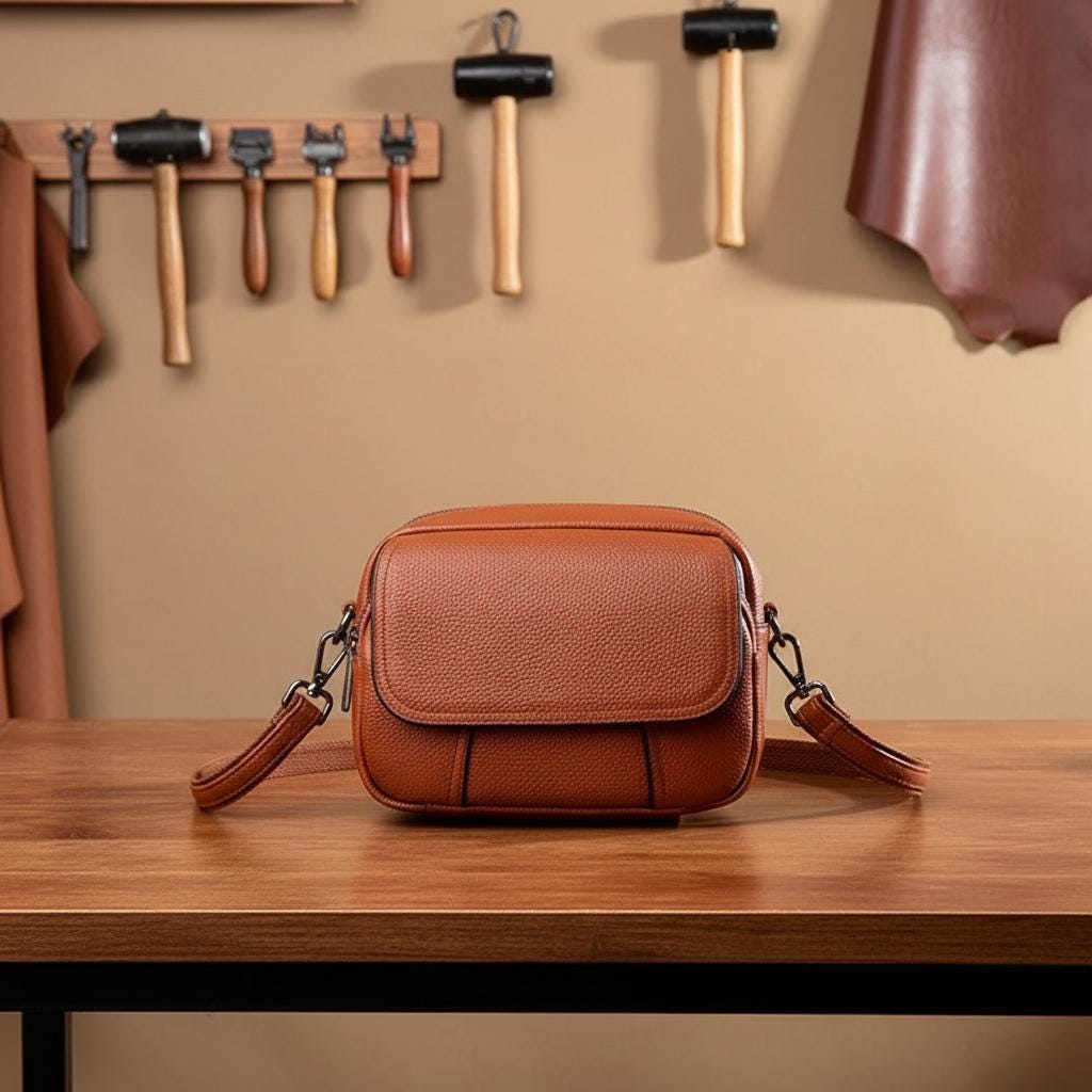 Genuine Leather Crossbody Bag for Women, Small Brown Cowhide Messenger Shoulder Purse with Flap