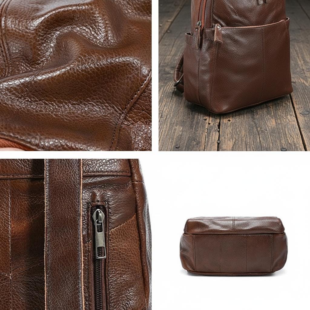 Genuine Leather Backpack for Women, Brown Cowhide Travel Rucksack, Soft Casual Everyday Bag