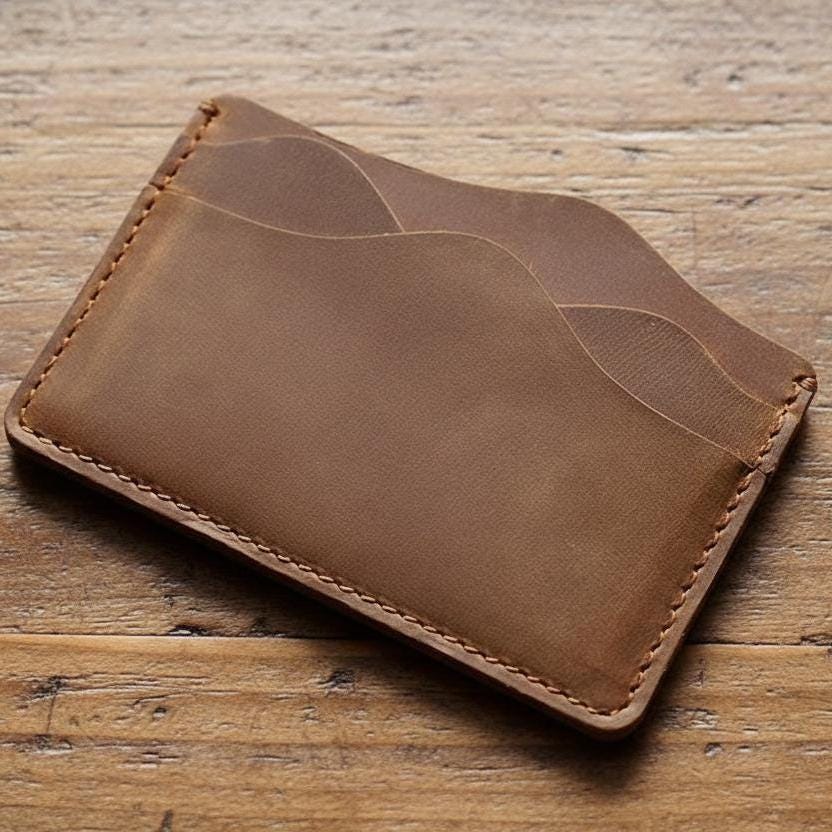 Vintage Crazy Horse Leather Card Holder – Genuine Cowhide Slim Wallet for Men & Women – Minimalist Business Card Case