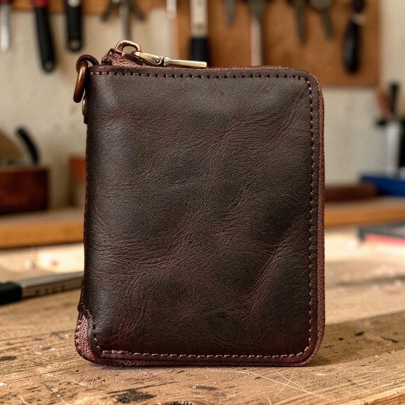 Handmade Vertical Leather Wallet, Unisex Short Wallet, Top Grain Cowhide Purse, Minimalist Retro Wallet, Slim Pocket Wallet