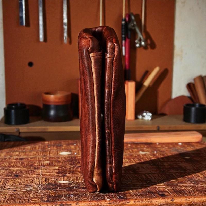 Vertical Leather Wallet for Men, Personalized Minimalist Bifold, Genuine Cowhide Retro Wallet, Slim Card Holder