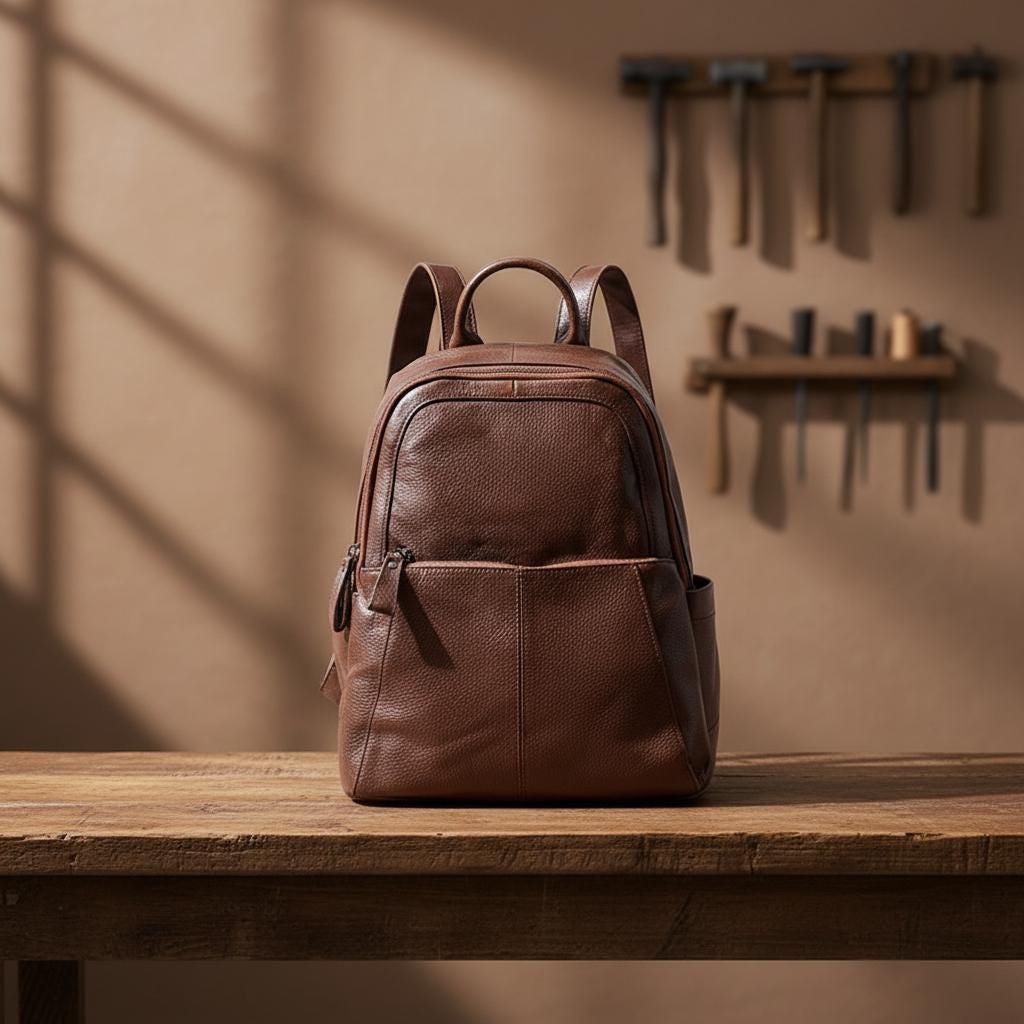 Genuine Leather Backpack for Women, Brown Cowhide Travel Rucksack, Soft Casual Everyday Bag