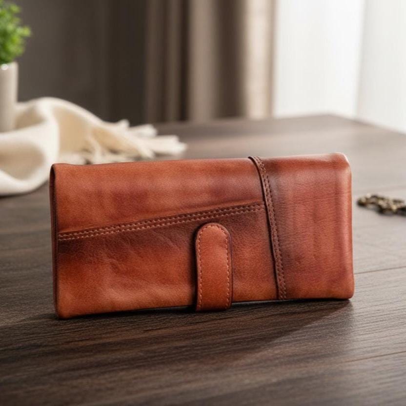 Vintage Full Grain Leather Long Wallet for Men – Crazy Horse Oil Wax Zipper Clutch Wallet, Travel Organizer Card Holder