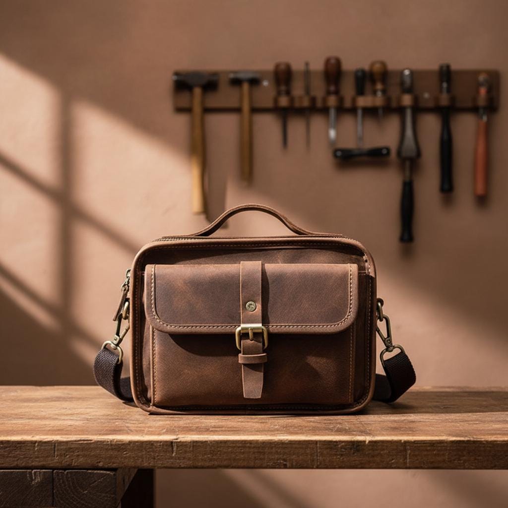 Crazy Horse Genuine Leather Crossbody Bag for Men – Vintage Brown Shoulder Messenger Bag for iPad, Small Business Travel Satchel