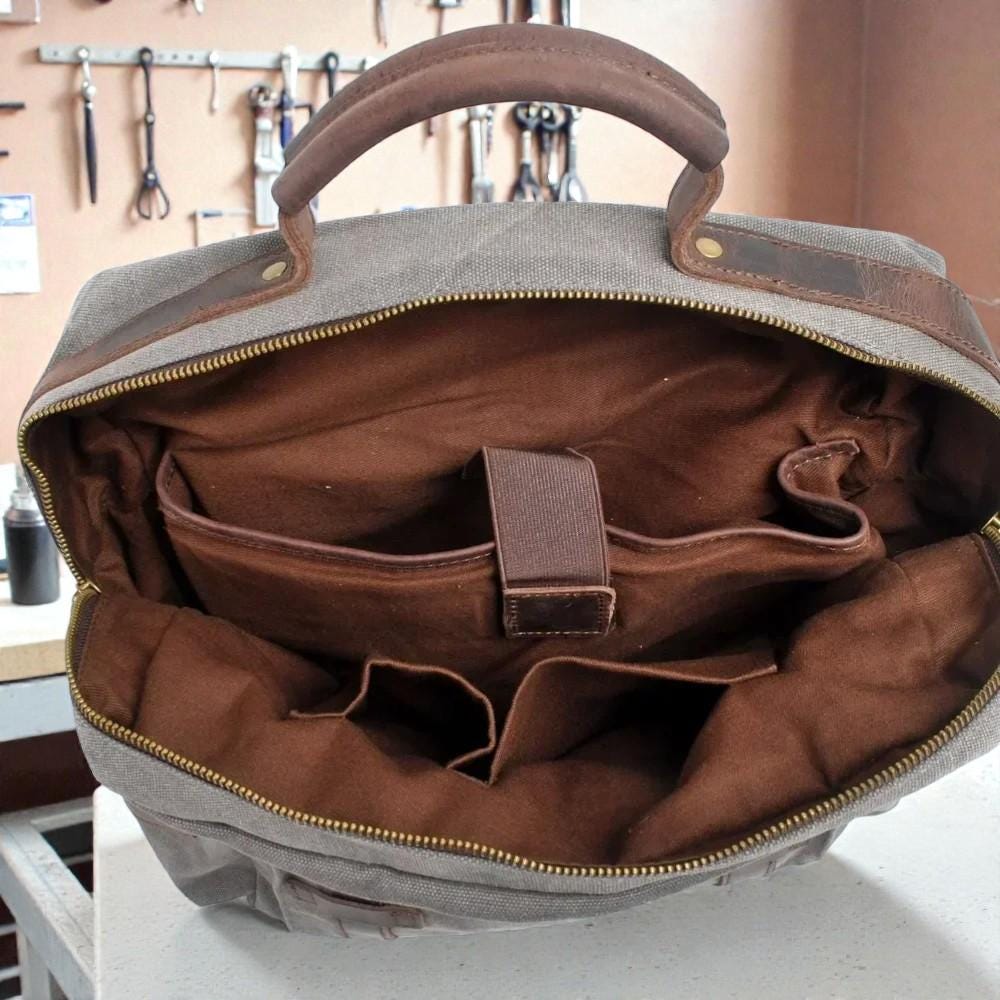 Vintage Canvas Leather Backpack – Unisex Travel Backpack, Military Laptop Backpack, Large Capacity Hiking Bag, Canvas Rucksack