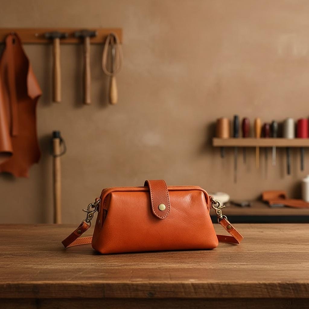 Genuine Leather Women Crossbody Bag – Small Cowhide Shoulder Purse, Handmade Brown Leather Clutch with Strap, Everyday Minimalist Bag