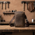Leather Men's Crossbody Bag, Vintage Small Phone Shoulder Bag, Genuine Cowhide Waist Pack