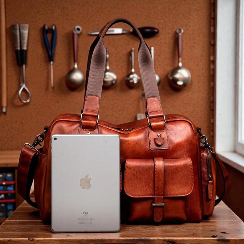 Large Leather Travel Bag for Men, Genuine Leather Weekender Bag, Burgundy Business Handbag, Men's Overnight Bag, Vintage Shoulder Bag