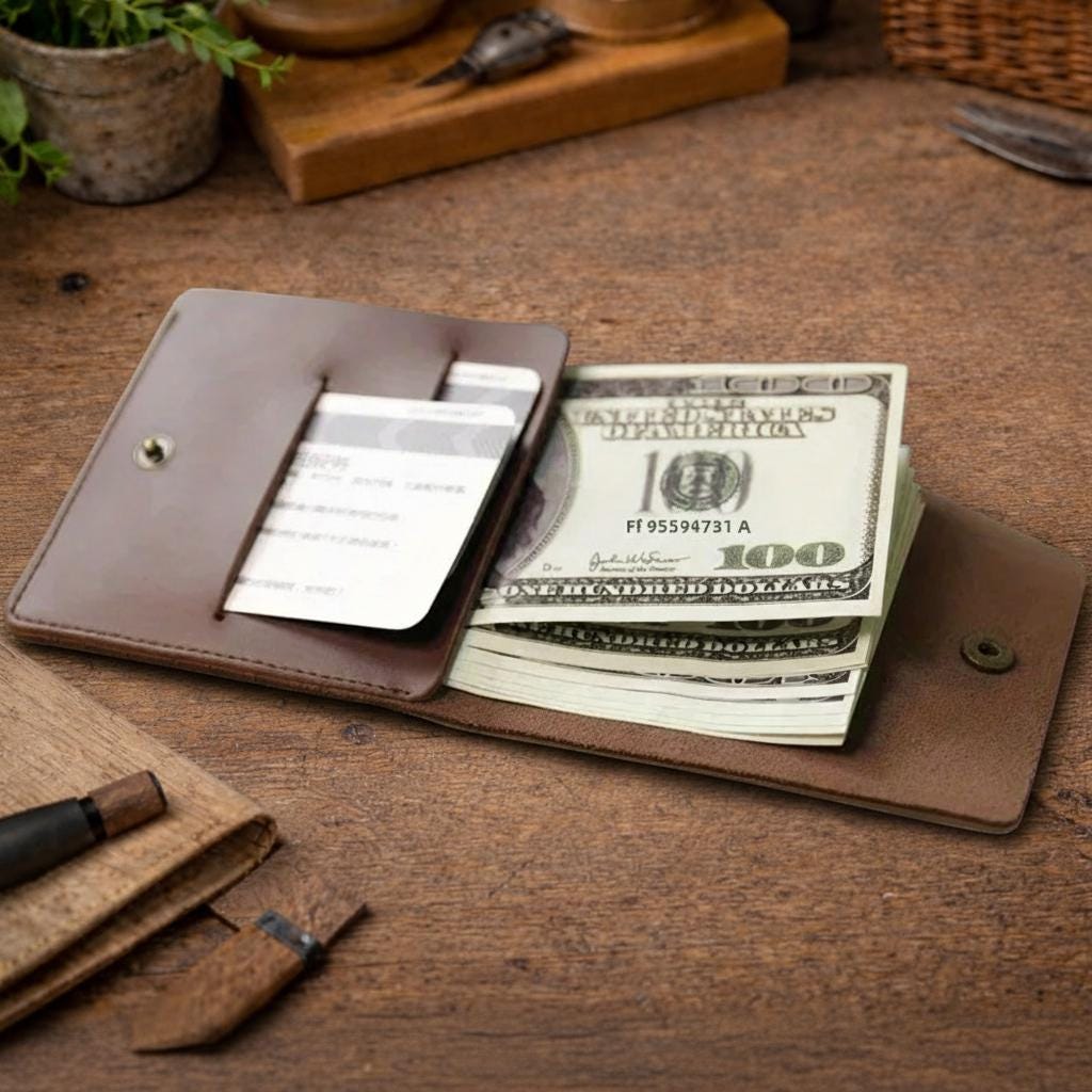 Retro Genuine Leather Bifold Wallet for Men & Women – Minimalist Slim Card Holder, Vintage Wrap Credit Card Wallet, Compact Everyday Purse