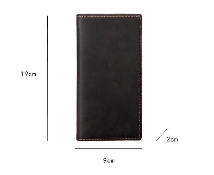 Men’s Genuine Leather Long Wallet – Crazy Horse Cowhide Bifold Wallet, Slim Card Holder, Vintage Leather Wallet for Men