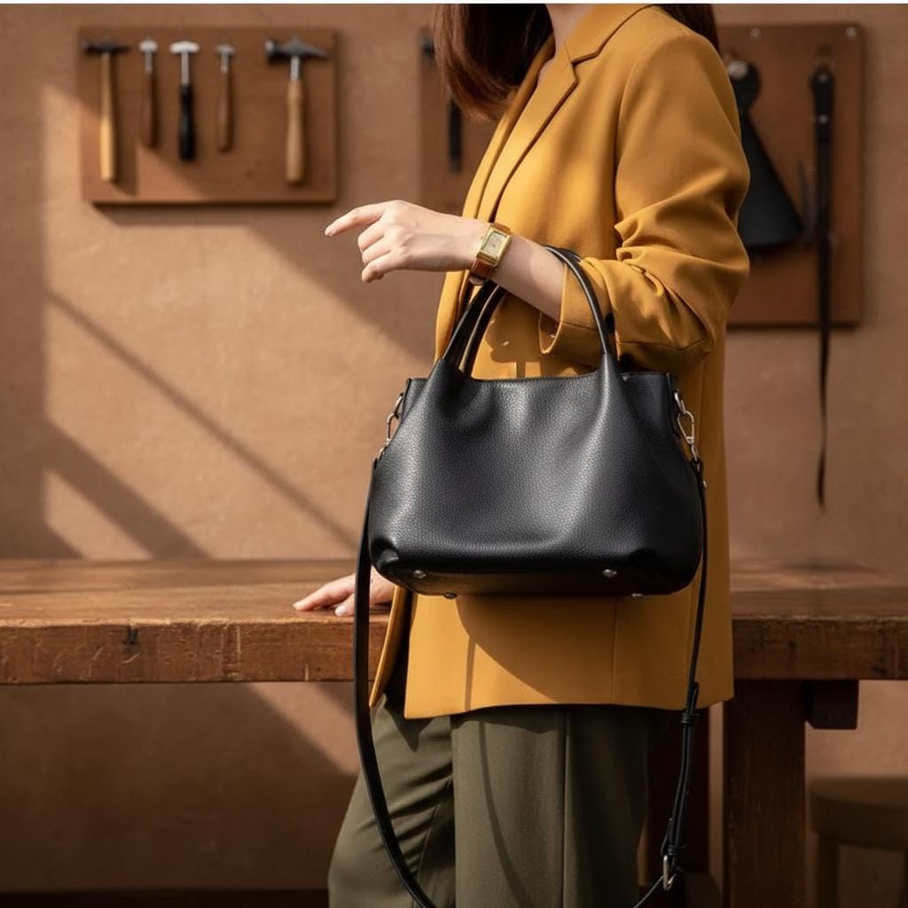 Large Genuine Cow Leather Tote Bag for Women, Soft Shoulder Crossbody Satchel, Everyday Designer Handbag