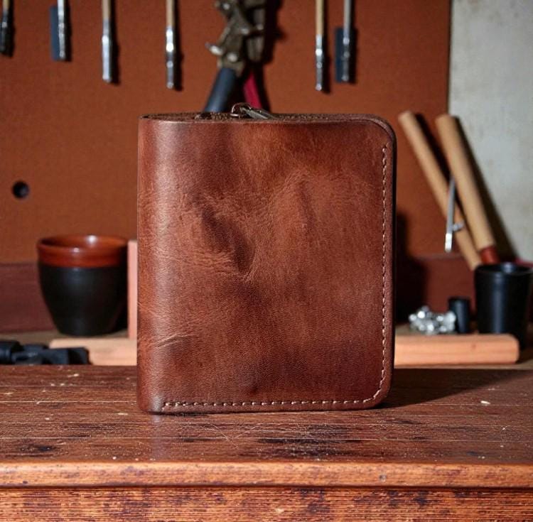Vertical Leather Wallet for Men, Personalized Minimalist Bifold, Genuine Cowhide Retro Wallet, Slim Card Holder
