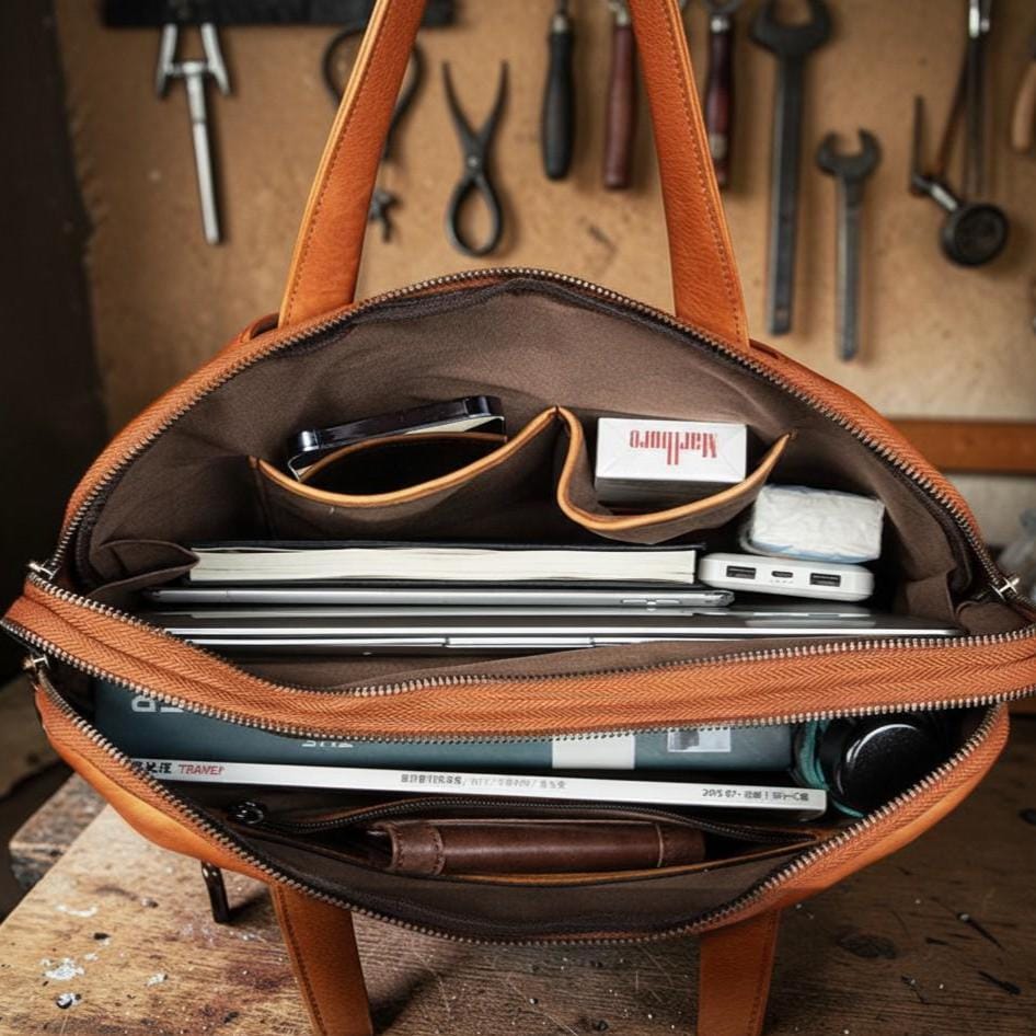 Leather Briefcase for Men, Vegetable Tanned Laptop Bag, Genuine Leather Business Bag, Professional Work Satchel, Vintage Office Attache