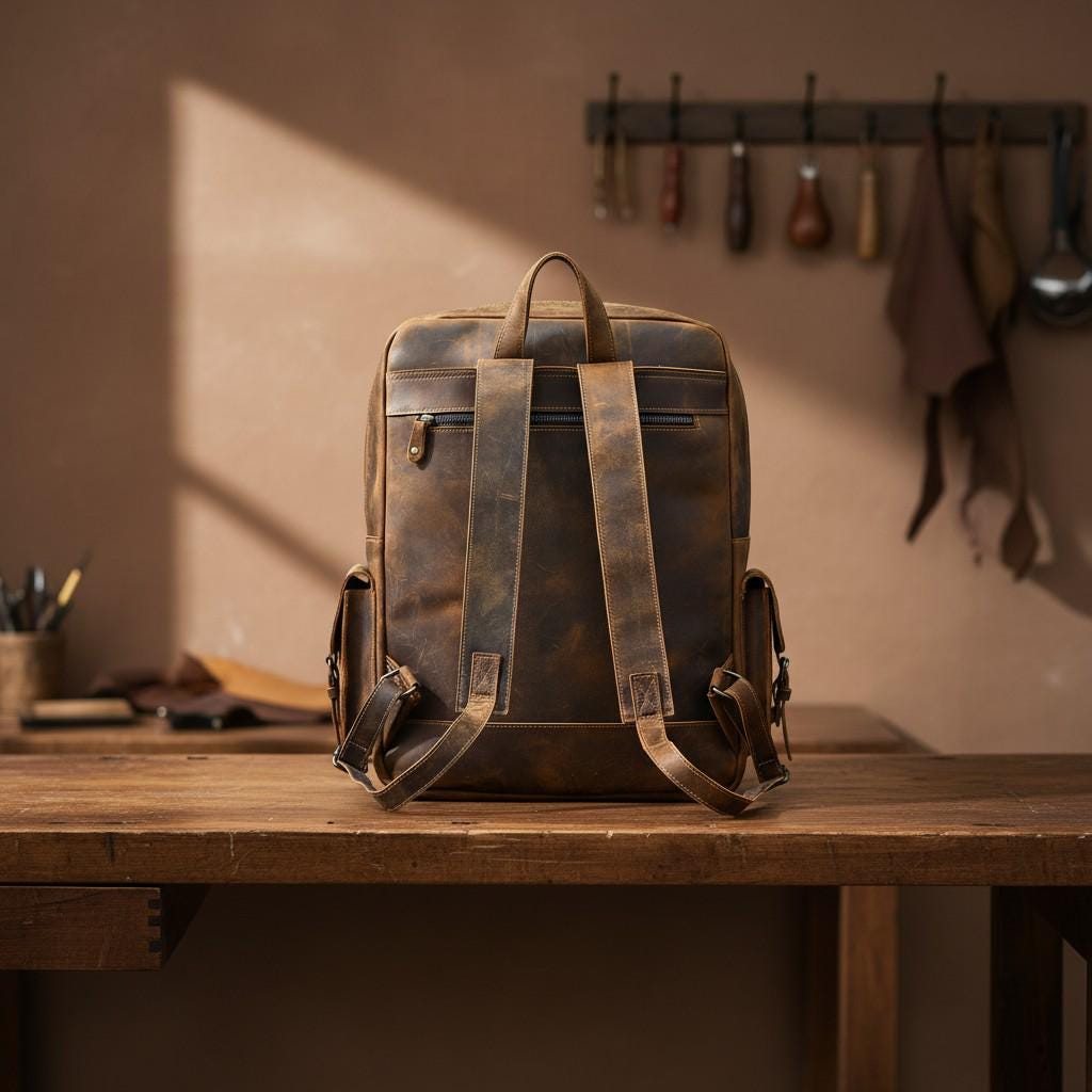 Backpack 17" Laptop Bag – Vintage Brown Genuine Cowhide Travel Rucksack for Work & School