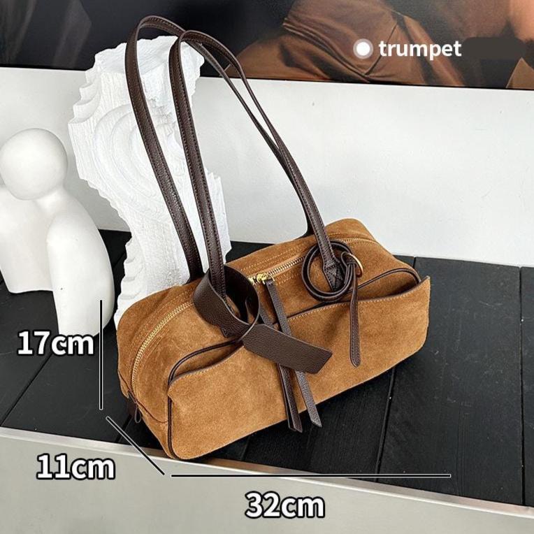 Suede Leather Bowling Tote Bag for Women – Chic Shoulder Handbag
