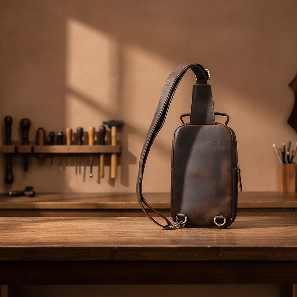 Genuine Leather Chest Bag Men, Crazy Horse Leather Sling Bag, Vintage Crossbody Bag, Mens Shoulder Bag, Travel EDC Pack