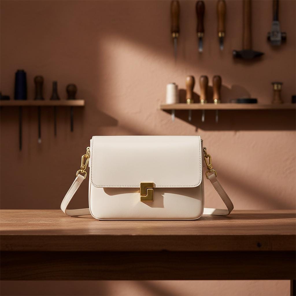 Genuine Leather Shoulder Bag, Cowhide Square Crossbody Purse with Gold Lock