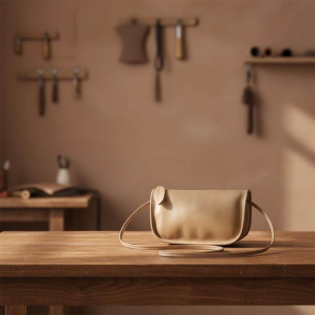 Slim Vintage Leather Shoulder Bag – Genuine Cowhide Underarm Purse with Minimal Zipper Design for Women