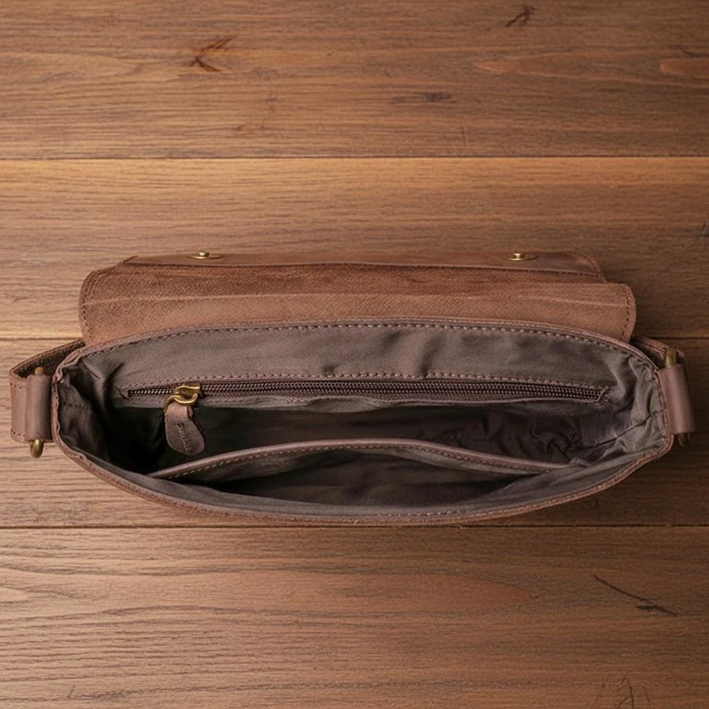 Leather Crossbody Bag for Men – Brown Vintage Cowhide Shoulder Satchel for 7.9" iPad & Everyday Carry