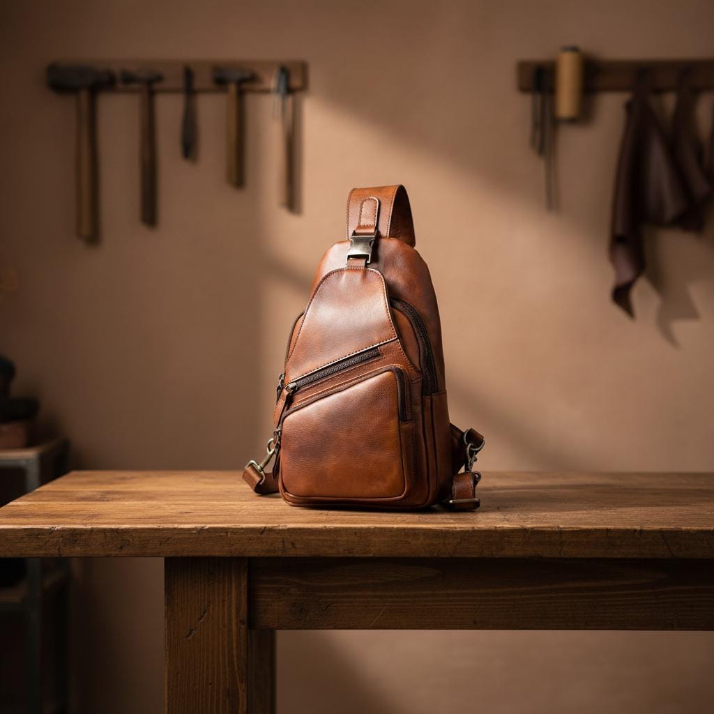 Vintage Genuine Leather Chest Bag for Men, Brown Crossbody Sling Bag, Retro Shoulder Backpack, Travel Cycling Body Bag