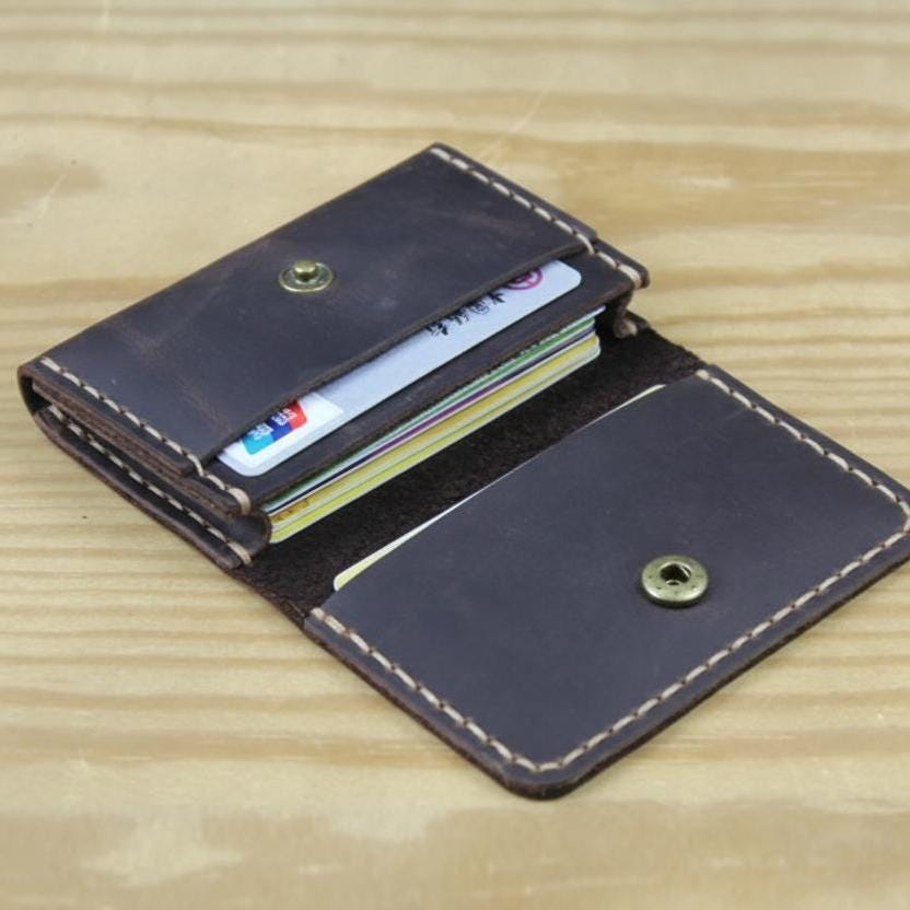 Handmade Genuine Leather Card Holder Wallet – Vintage Cowhide Mini Wallet for Men & Women