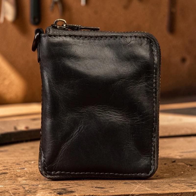 Handmade Vertical Leather Wallet, Unisex Short Wallet, Top Grain Cowhide Purse, Minimalist Retro Wallet, Slim Pocket Wallet
