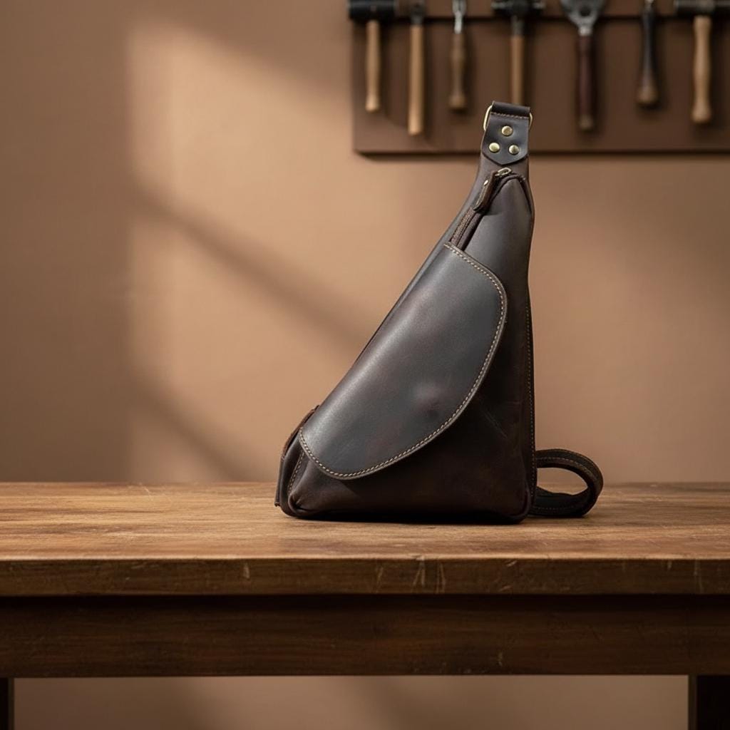 Leather Chest Bag for Men – Genuine Leather Crossbody Sling Backpack, Retro Single Shoulder Bag