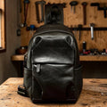 Men’s Genuine Leather Chest Bag – Vintage Sling Backpack, Crossbody Backpack, Large Capacity Cowhide Shoulder Bag for Travel