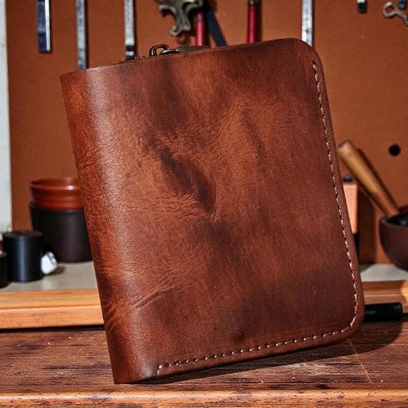 Vertical Leather Wallet for Men, Personalized Minimalist Bifold, Genuine Cowhide Retro Wallet, Slim Card Holder