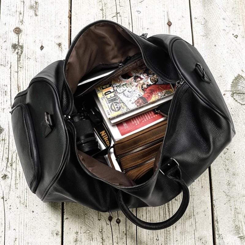 Leather Weekender Bag – Vintage Travel Duffle Bag, Mens Carry On Leather Bag, Overnight Bag with Shoe Compartment, Large Gym Travel Bag