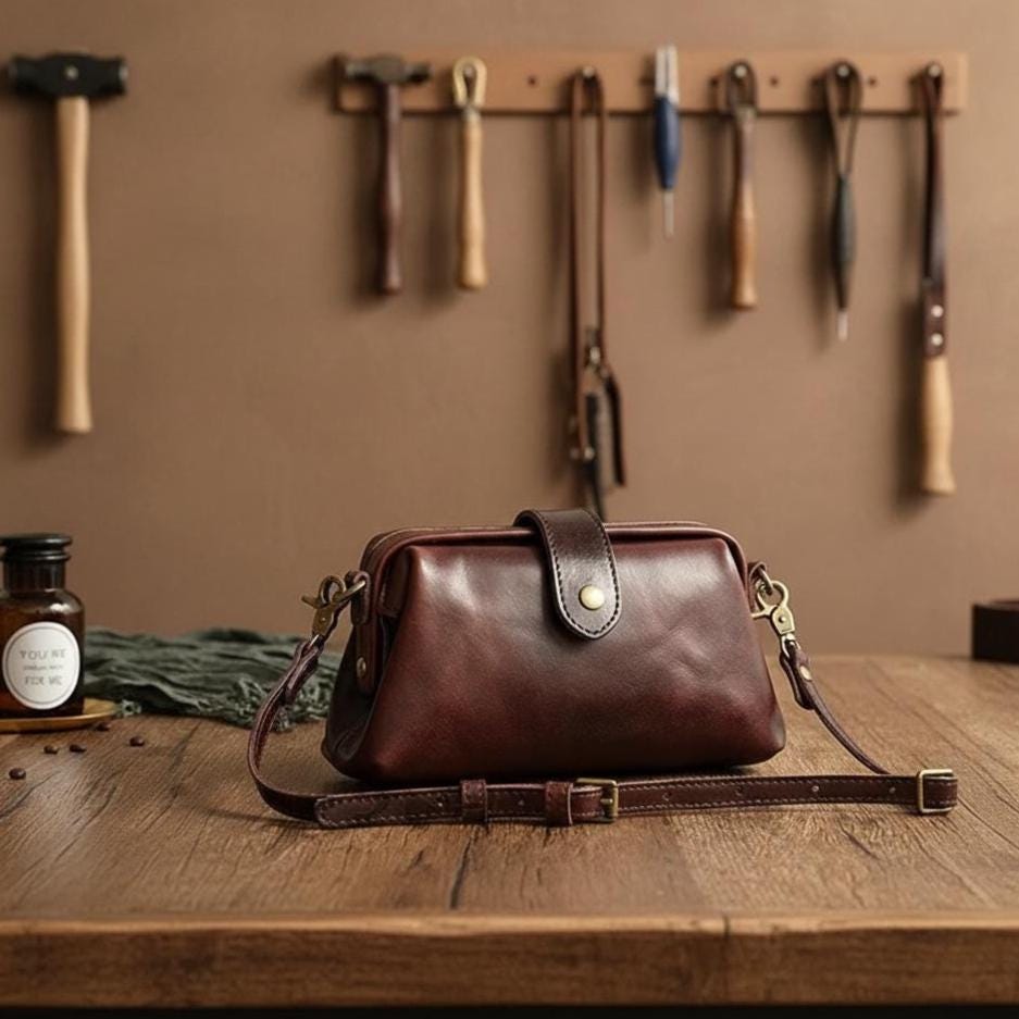 Genuine Leather Women Crossbody Bag – Small Cowhide Shoulder Purse, Handmade Brown Leather Clutch with Strap, Everyday Minimalist Bag