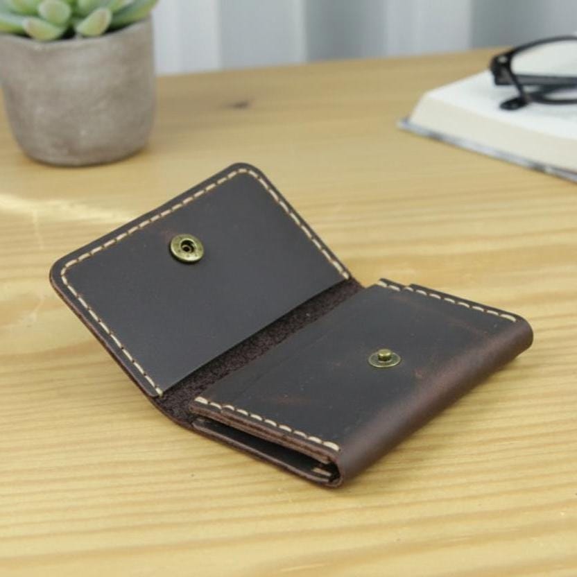 Handmade Genuine Leather Card Holder Wallet – Vintage Cowhide Mini Wallet for Men & Women