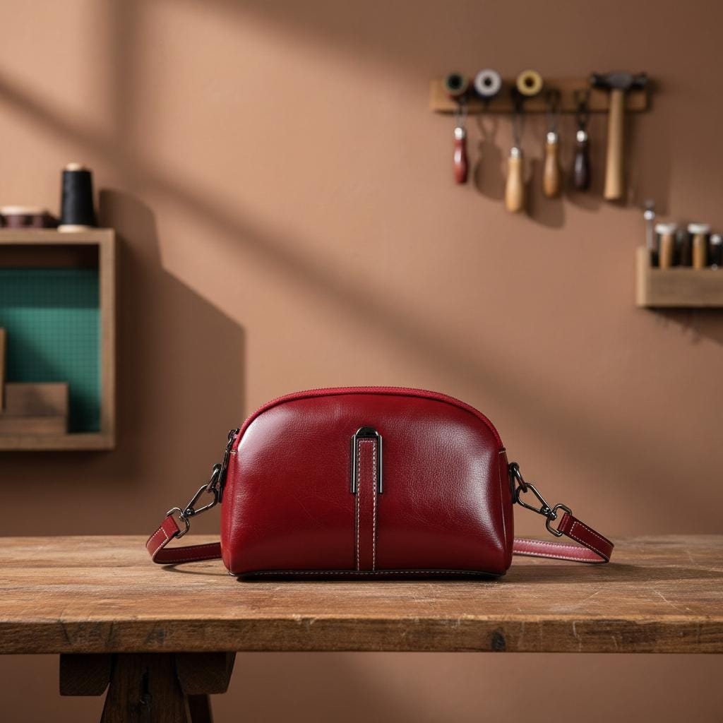 Classic Leather Crossbody Satchel – Genuine Cowhide Shoulder Bag with Zipper Closure, Everyday Vintage Purse for Women