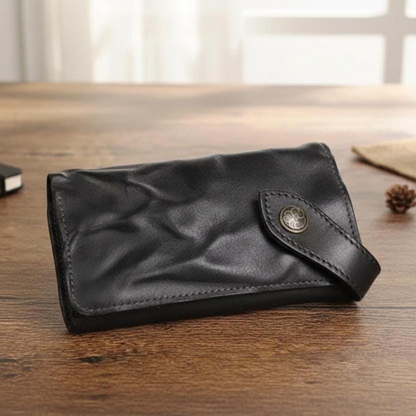 Genuine Leather Women’s Wallet Vintage Cowhide Short Bifold Wallet With Zipper Coin Pocket Handmade Style