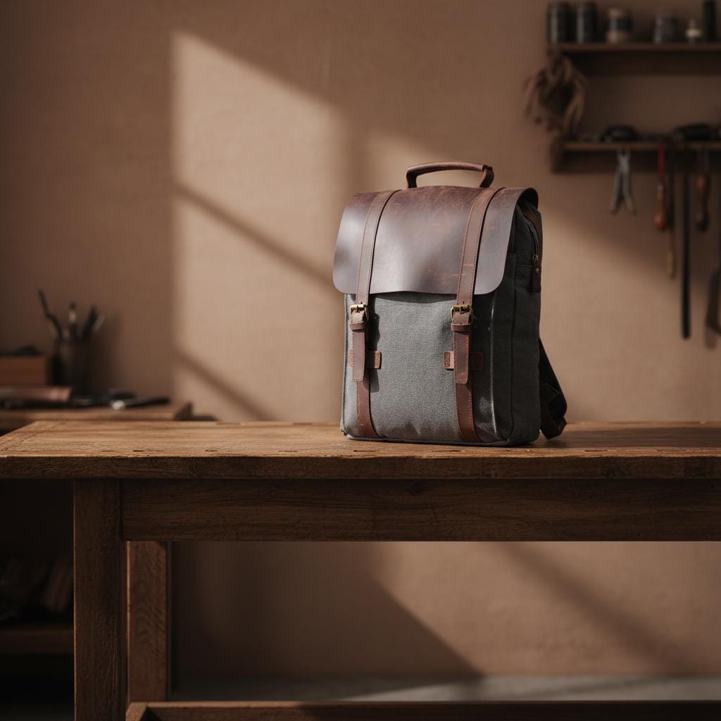 Canvas Leather Backpack – Vintage Military Laptop Rucksack 20-35L, School Travel Bag with Leather Trim