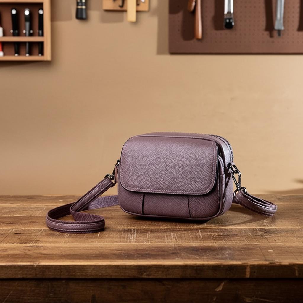 Genuine Leather Crossbody Bag for Women, Small Brown Cowhide Messenger Shoulder Purse with Flap